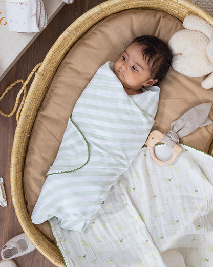 Aplito Baby Swaddle Set-Bows and Green-100% Organic Muslin Cotton-White & Mint-Pack of 2-For Infants