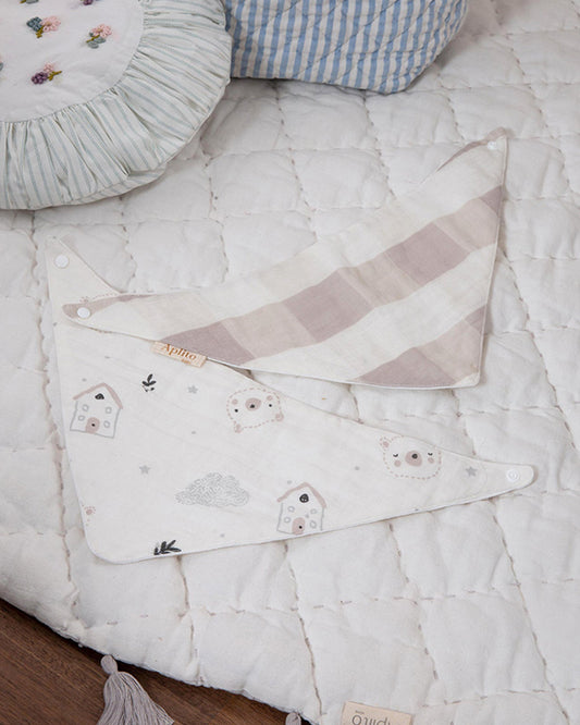 Aplito Muslin Bandana Bib-Bear Love-Cotton-Snap Button-Pack of 2-0 to 6M