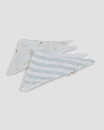 Aplito Muslin Bandana Bib-Bows and Greens-Cotton-Snap Button-Pack of 2-0 to 6M