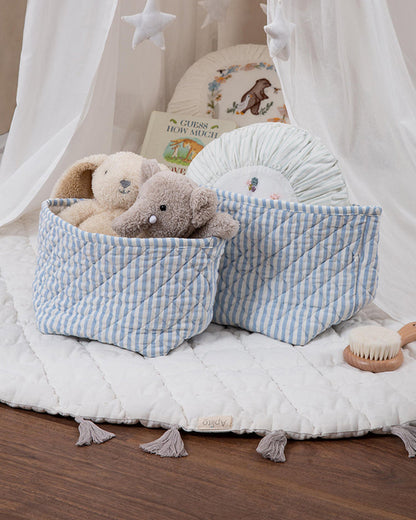 Aplito Baby Quilted Storage Basket Set-Bluebell Stripes-Perfect Storage Bag For Toys, Diapers & Clothes