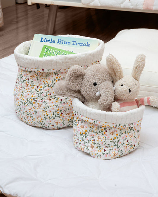 Aplito Baby Quilted Storage Basket Set-Sweet Meadows-Perfect Storage Bag For Toys, Diapers & Clothes