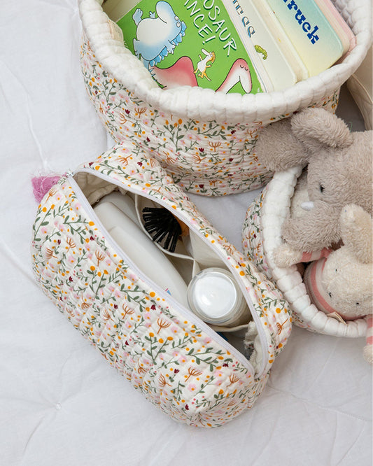 Aplito Baby Quilted Storage Basket Set-Sweet Meadows-Perfect Storage Bag For Toys, Diapers & Clothes