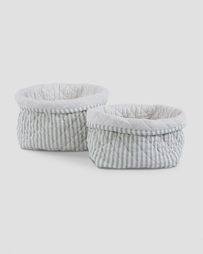 Aplito Baby Quilted Storage Basket Set-Soft Fern Stripes-Perfect Storage Bag For Toys, Diapers & Clothes