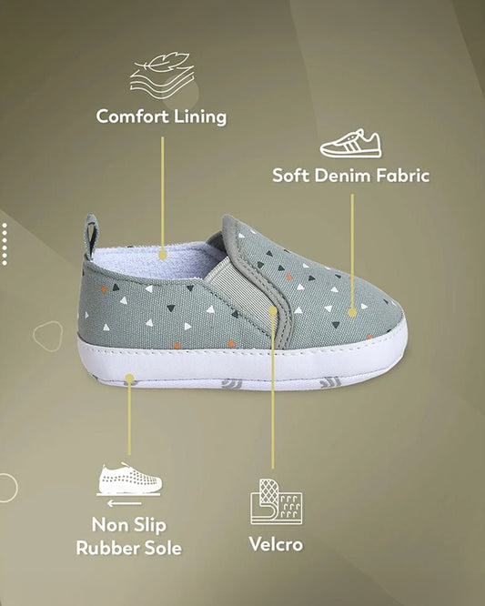 Mi Arcus Sage Green Slip On Pre-Walker Shoes-For Infants
