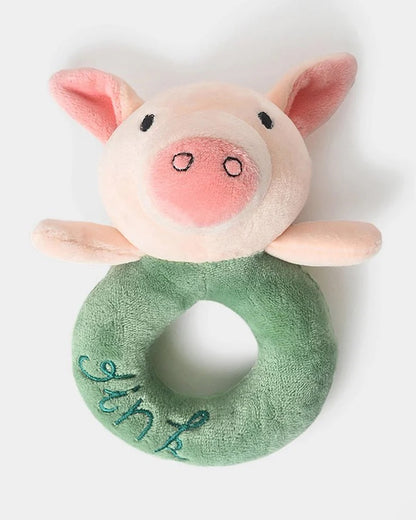 Mi Arcus Farm Friends Pink & Green Oink Ring Rattle Toy-Improves Sensory Growth-For Infants
