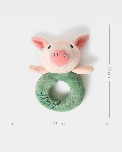 Mi Arcus Farm Friends Pink & Green Oink Ring Rattle Toy-Improves Sensory Growth-For Infants