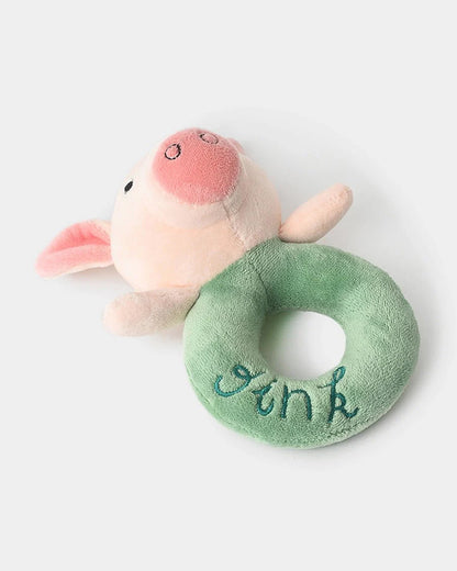Mi Arcus Farm Friends Pink & Green Oink Ring Rattle Toy-Improves Sensory Growth-For Infants