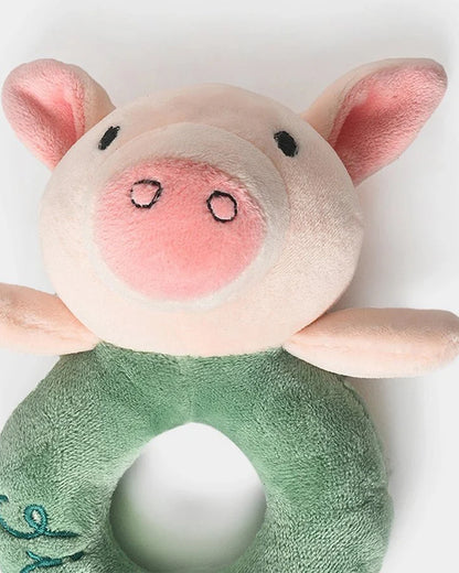 Mi Arcus Farm Friends Pink & Green Oink Ring Rattle Toy-Improves Sensory Growth-For Infants
