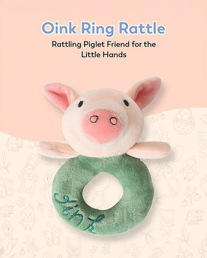 Mi Arcus Farm Friends Pink & Green Oink Ring Rattle Toy-Improves Sensory Growth-For Infants