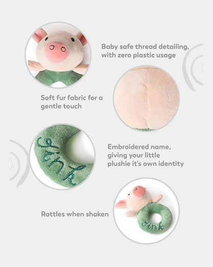 Mi Arcus Farm Friends Pink & Green Oink Ring Rattle Toy-Improves Sensory Growth-For Infants