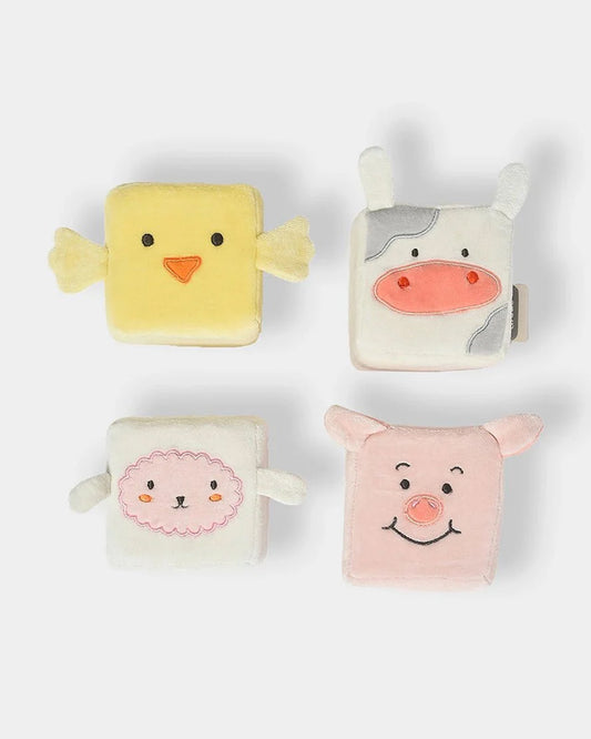 Mi Arcus Farm Friends Animal Face Cubes-Soft Toy-100% Cotton-Pack of 4-Plush Cuddly Toy For Newborn