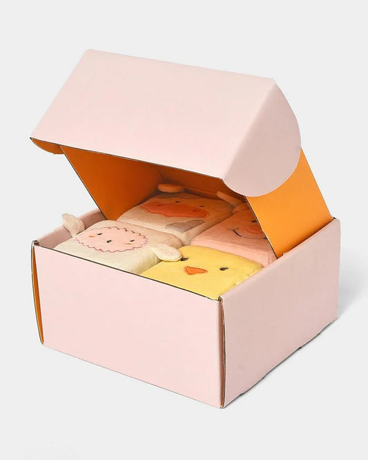 Mi Arcus Farm Friends Animal Face Cubes-Soft Toy-100% Cotton-Pack of 4-Plush Cuddly Toy For Newborn