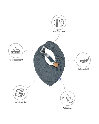 Mi Arcus Muslin Drool Bib Pacifier Band Set-Blue-0 to 3M