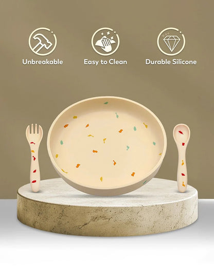 Mi Arcus Dinomite Silicone-Meal Set-Dinnerware Set-Pack of 5-Multicolor-6 to 48M