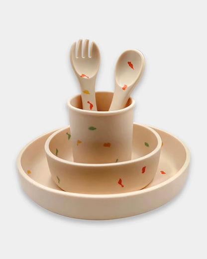 Mi Arcus Dinomite Silicone-Meal Set-Dinnerware Set-Pack of 5-Multicolor-6 to 48M