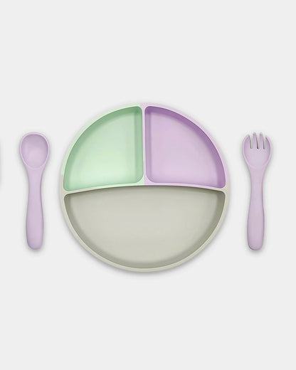 Mi Arcus Mummy & Me Zody Silicon Plate, Spoon & Fork Set-Multicolor-6 to 48M-Meal Set