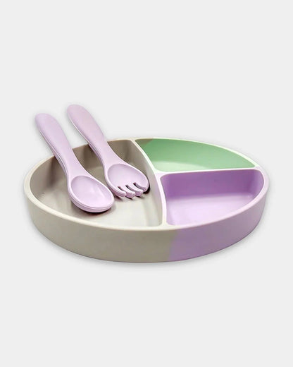 Mi Arcus Mummy & Me Zody Silicon Plate, Spoon & Fork Set-Multicolor-6 to 48M-Meal Set