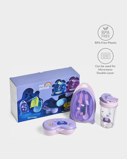 Mi Arcus Bloom Jolly Food Box & Water Bottle Set-Purple-Meal Set-Pack of 5-6M+