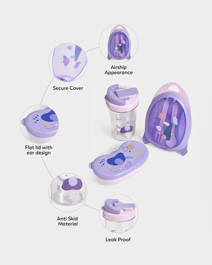 Mi Arcus Bloom Jolly Food Box & Water Bottle Set-Purple-Meal Set-Pack of 5-6M+