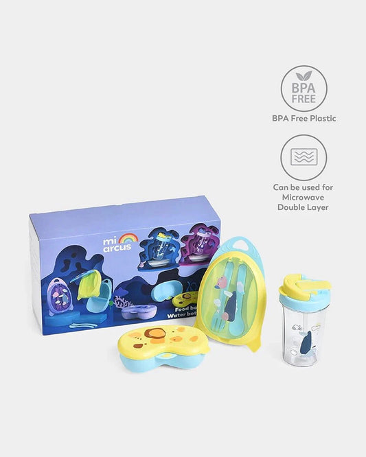 Mi Arcus Bloom Jolly Food Box & Water Bottle Set-Yellow-Meal Set-Pack of 5-6M+