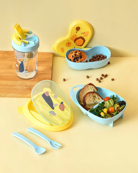 Mi Arcus Bloom Jolly Food Box & Water Bottle Set-Yellow-Meal Set-Pack of 5-6M+