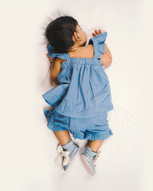 Lille Barn Blue Top & Shorts Set-Solid-Organic Cotton-For Infants