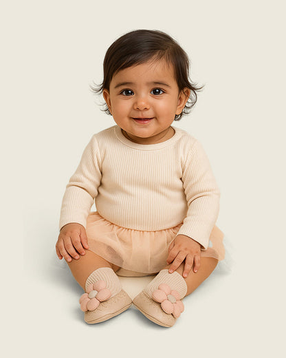 Lille Barn Beige Flora Socks-Solid-Cotton-For Infants