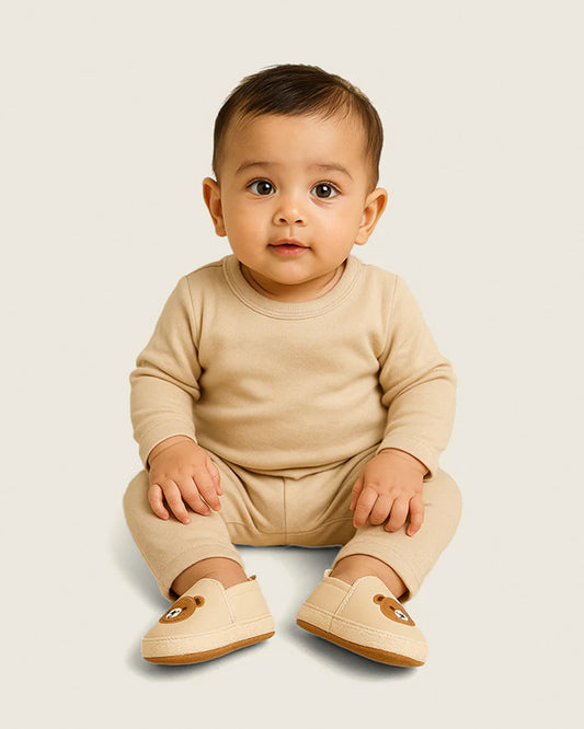 Lille Barn Beige Teddy Embroidered Slip On Shoes-For Infants