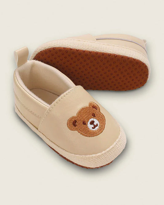 Lille Barn Beige Teddy Embroidered Slip On Shoes-For Infants