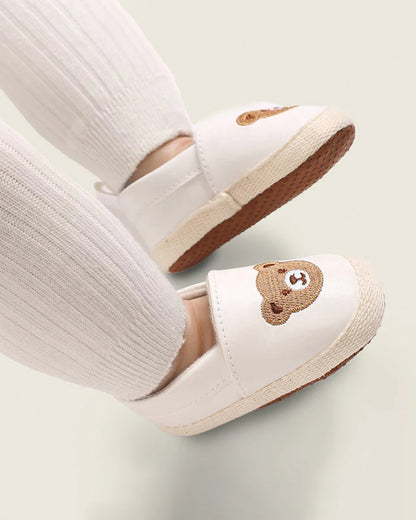 Lille Barn Off White Teddy Embroidered Slip On Shoes-For Infants