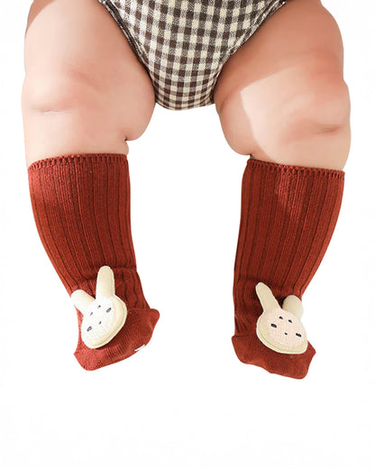 Lille Barn Crimson Red Rabbit Socks-Solid-Cotton-For Infants