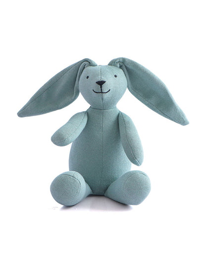 Pluchi Rabbit Dull Blue 100% Cotton Knitted Soft Toy-Promotes Tactile Stimulation-Plush Cuddly Toy For Newborn