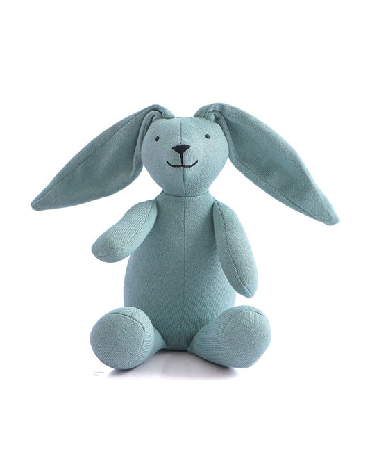 Pluchi Rabbit Dull Blue 100% Cotton Knitted Soft Toy-Promotes Tactile Stimulation-Plush Cuddly Toy For Newborn