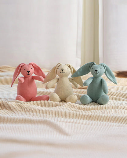 Pluchi Rabbit Dull Blue 100% Cotton Knitted Soft Toy-Promotes Tactile Stimulation-Plush Cuddly Toy For Newborn