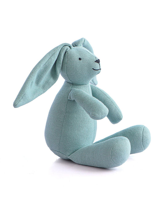 Pluchi Rabbit Dull Blue 100% Cotton Knitted Soft Toy-Promotes Tactile Stimulation-Plush Cuddly Toy For Newborn