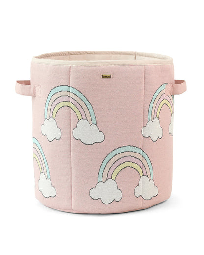 Pluchi Rainbow Laundry Basket-With Handles-Cotton Knitted Large Basket for Clothes & Toys-Bubblegum Pink