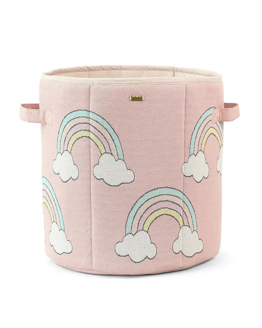 Pluchi Rainbow Laundry Basket-With Handles-Cotton Knitted Large Basket for Clothes & Toys-Bubblegum Pink