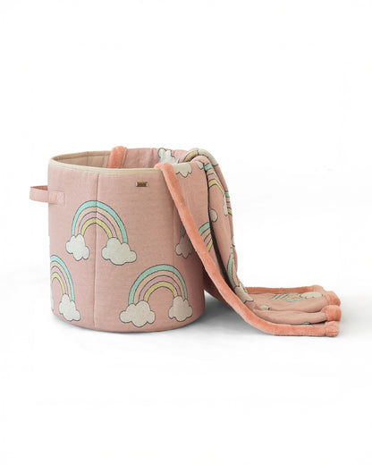 Pluchi Rainbow Laundry Basket-With Handles-Cotton Knitted Large Basket for Clothes & Toys-Bubblegum Pink