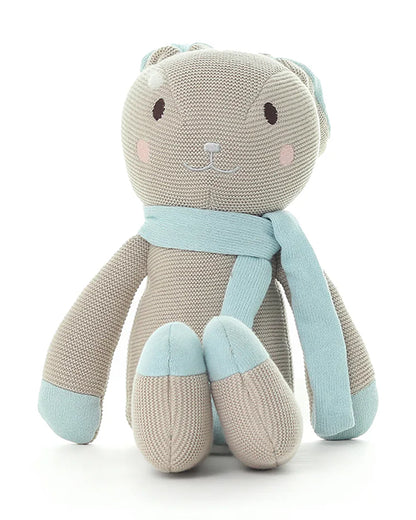 Pluchi Berry Bunny Baby Blue Cotton Knitted Soft Toy-Promotes Visual Stimulation-Plush Cuddly Toy For Newborn