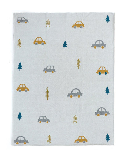 Pluchi Countryside Cars Knitted Baby Blanket-100% Cotton-Light Grey-For Infants