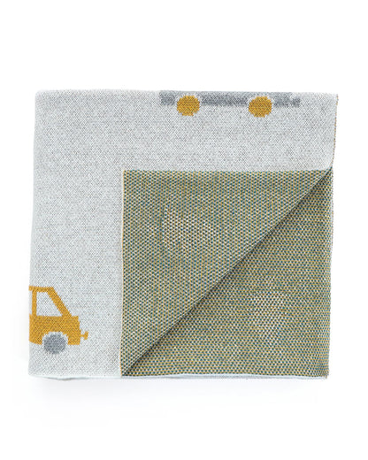 Pluchi Countryside Cars Knitted Baby Blanket-100% Cotton-Light Grey-For Infants