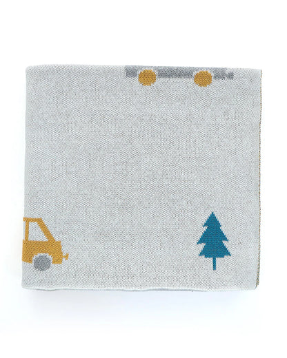Pluchi Countryside Cars Knitted Baby Blanket-100% Cotton-Light Grey-For Infants