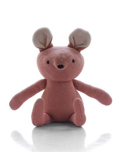 Pluchi Jerry Mouse Blush Pink Cotton Knitted Soft Toy-Promotes Visual Stimulation-Plush Cuddly Toy For Newborn