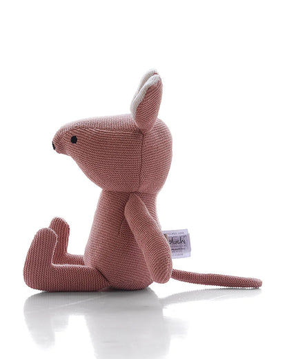 Pluchi Jerry Mouse Blush Pink Cotton Knitted Soft Toy-Promotes Visual Stimulation-Plush Cuddly Toy For Newborn