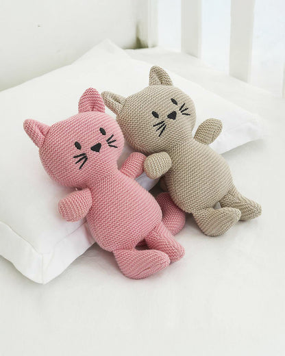 Pluchi Kitty Cat Pale Whisper Cotton Knitted Soft Toy-Promotes Tactile Stimulation-Plush Cuddly Toy For Newborn