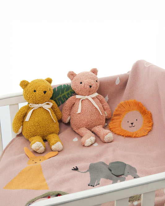 Pluchi Mr. Fluff Honey Gold Cotton Knitted Soft Toy-Promotes Tactile Stimulation-Plush Cuddly Toy For Newborn