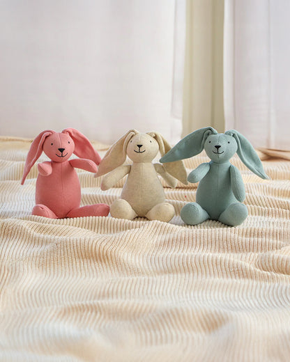 Pluchi Rabbit Natural Melange-100% Cotton Knitted Soft Toy-Promotes Tactile Stimulation-Plush Cuddly Toy For Newborn