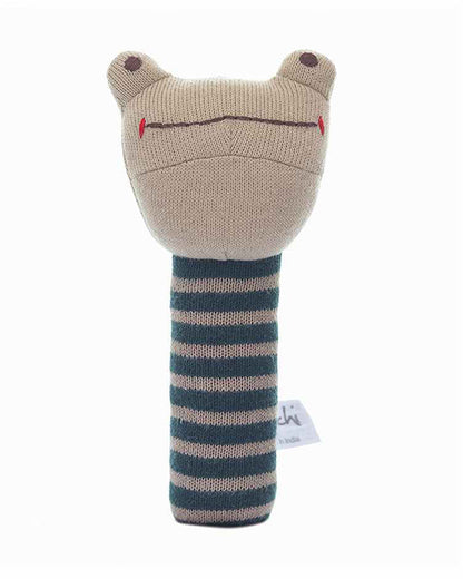 Pluchi Frog Rattle Soft Toy-Promotes Tactile Stimulation-Easily Washable-Knitted Soft Toy-Plush Cuddly Toy For Newborn