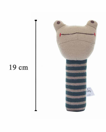 Pluchi Frog Rattle Soft Toy-Promotes Tactile Stimulation-Easily Washable-Knitted Soft Toy-Plush Cuddly Toy For Newborn