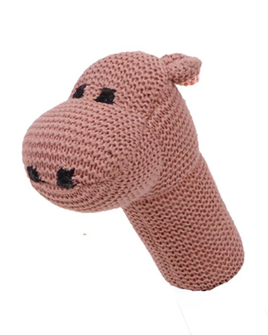 Pluchi Pale Pink Rattle Hippo Soft Toy-Promotes Tactile Stimulation-Easily Washable-Plush Cuddly Toy For Newborn